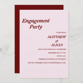 レトロスタイリッシュピーチピンク婚約パーティインビタティ 招待状 (正面/裏面)