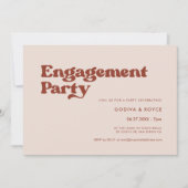 レトロスタイリッシュピーチピンク婚約パーティ 招待状 (正面)