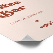 レトロスタイリッシュピーチ結婚ックピンクのコーヒーバー標識 ポスター (角)