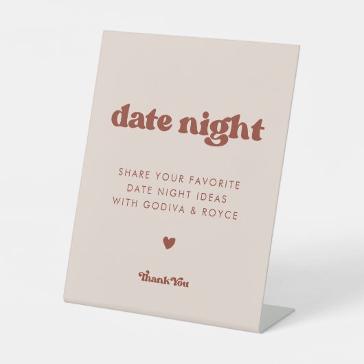 レトロスタイリッシュピーチ結婚ピンクのデートアイディア 台座サイン (正面)