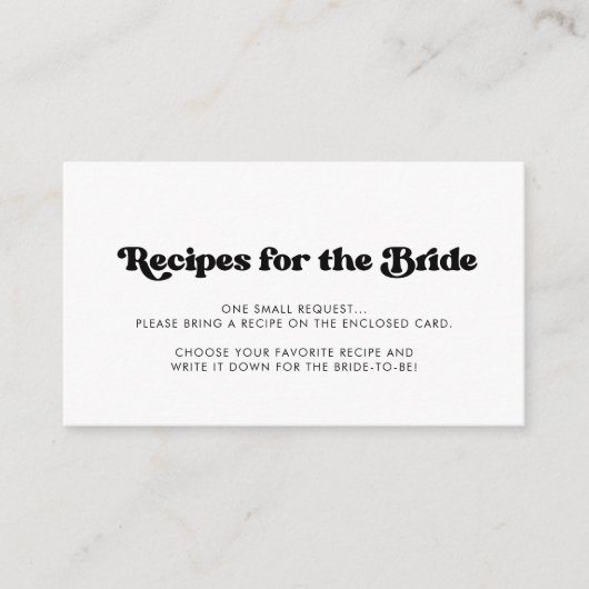 レトロスタイリッシュブライダルシャワーレシピ要求カード エンクロージャーカード (正面)
