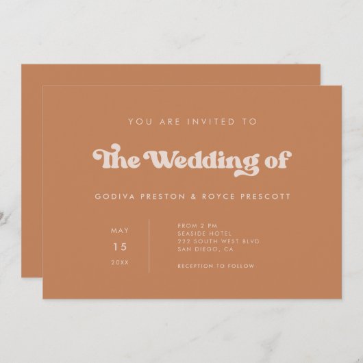 レトロスタイリッシュブラウンシュガーシンプルズ結婚の 招待状 (正面/裏面)