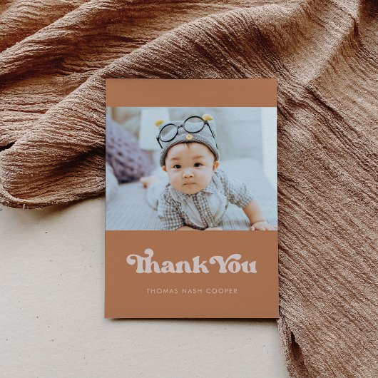 レトロスタイリッシュブラウンシュガーベビーシャワー サンキューカード