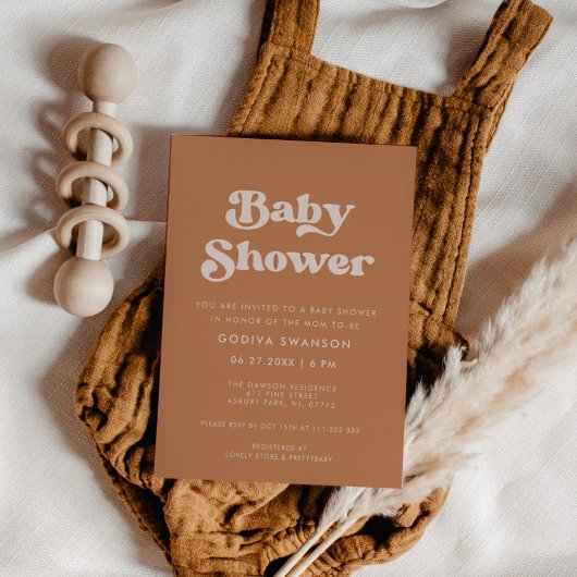 レトロスタイリッシュブラウンシュガーベビーシャワー 招待状