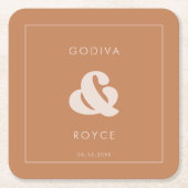 レトロスタイリッシュブラウン結婚シュガー スクエアペーパーコースター (正面)