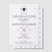 レトロスタイリッシュブラック混合フォント卒業パーティー ベラム紙招待状 (オフセット (招待状))