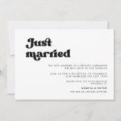 レトロスタイリッシュブラック&ホワイトたった今結婚しましたカード 招待状 (正面)