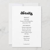 レトロスタイリッシュブラック&ホワイトバチェロレッテウィークエンド 招待状 (裏面)