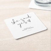 レトロスタイリッシュブラック&ホワイトブライダルシャワー スクエアペーパーコースター (アングル)