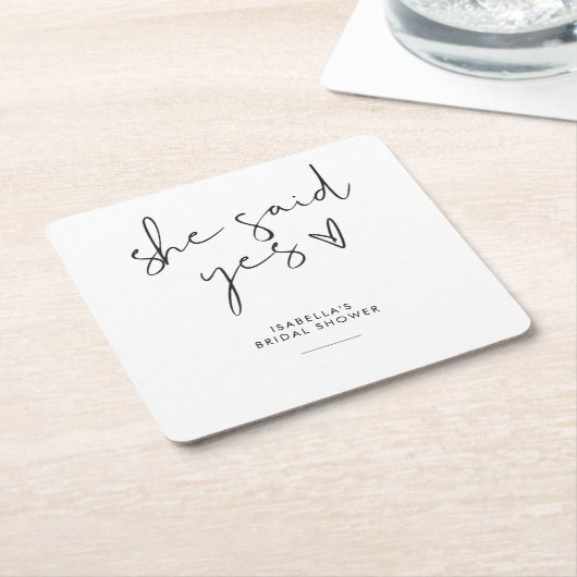 レトロスタイリッシュブラック&ホワイトブライダルシャワー スクエアペーパーコースター (アングル)