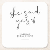 レトロスタイリッシュブラック&ホワイトブライダルシャワー スクエアペーパーコースター (正面)