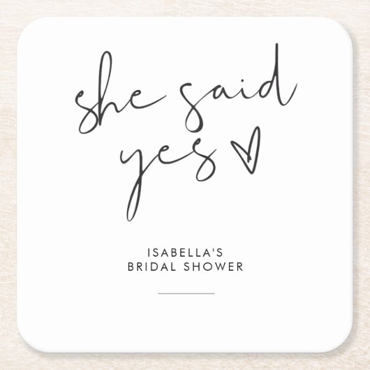 レトロスタイリッシュブラック&ホワイトブライダルシャワー スクエアペーパーコースター (正面)