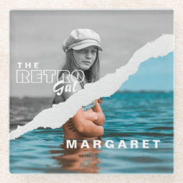 レトロスタイリッシュブラック&ホワイトポートレートフォトディスプレイ ガラスコースター