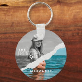 レトロスタイリッシュブラック&ホワイトポートレートフォトディスプレイ キーホルダー (正面)