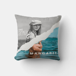 レトロスタイリッシュブラック&ホワイトポートレートフォトディスプレイ クッション