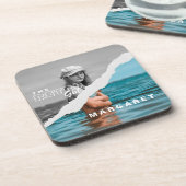 レトロスタイリッシュブラック&ホワイトポートレートフォトディスプレイ コースター (左側)