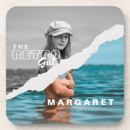 レトロスタイリッシュブラック&ホワイトポートレートフォトディスプレイ コースター