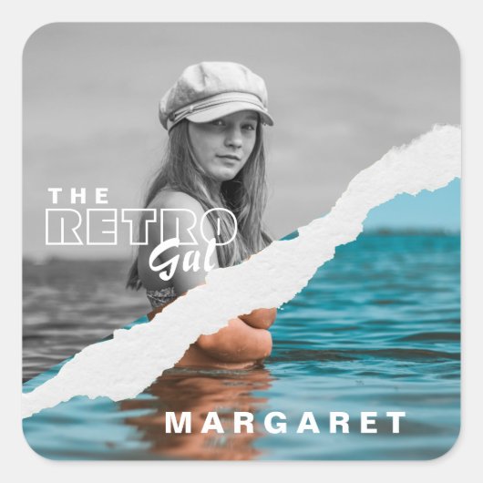 レトロスタイリッシュブラック&ホワイトポートレートフォトディスプレイ スクエアシール (正面)