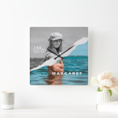 レトロスタイリッシュブラック&ホワイトポートレートフォトディスプレイ スクエア壁時計 (ホーム)