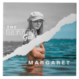 レトロスタイリッシュブラック&ホワイトポートレートフォトディスプレイ タイル