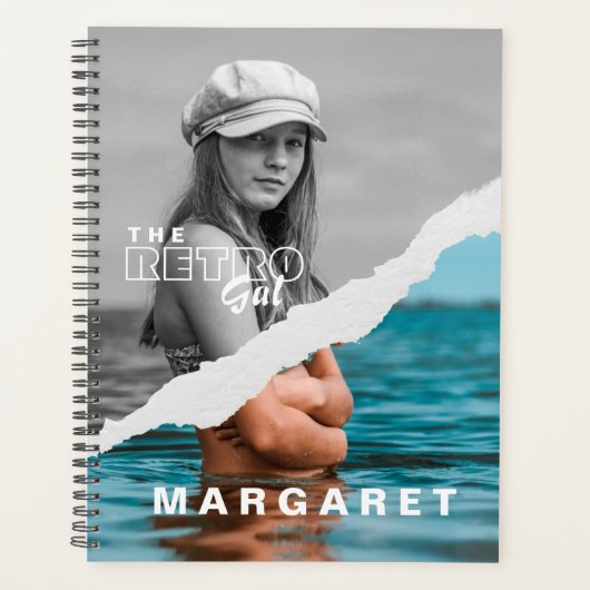 レトロスタイリッシュブラック&ホワイトポートレートフォトディスプレイ プランナー手帳 (正面)