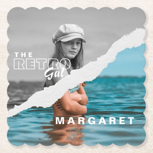 レトロスタイリッシュブラック&ホワイトポートレートフォトディスプレイ ペーパーコースター (正面)