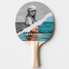 レトロスタイリッシュブラック&ホワイトポートレートフォトディスプレイ 卓球ラケット