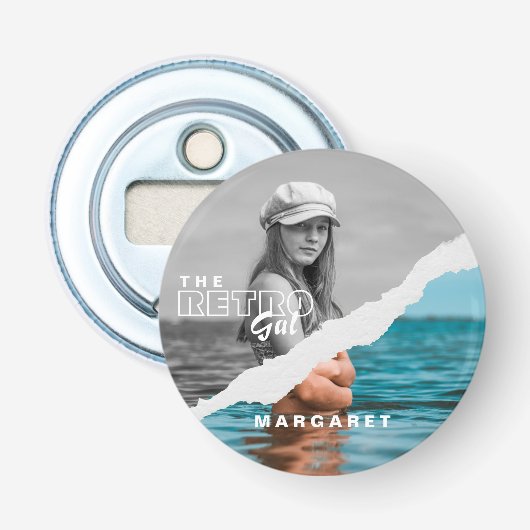 レトロスタイリッシュブラック&ホワイトポートレートフォトディスプレイ 栓抜き (正面)