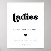 レトロスタイリッシュブラック&ホワイトレディースバスルームのサイン ポスター (正面)