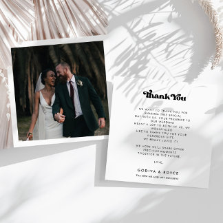 レトロスタイリッシュブラック&ホワイト結婚スクエア サンキューカード