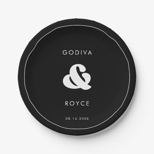 レトロスタイリッシュブラック&ホワイト結婚ズ ペーパープレート (正面)
