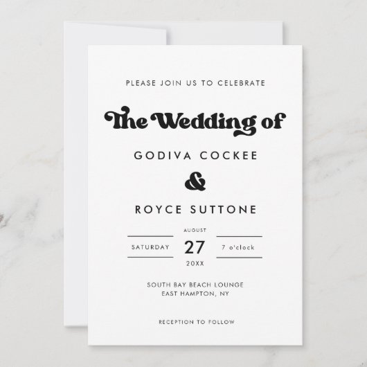 レトロスタイリッシュブラック&ホワイト結婚ズ 招待状 (正面)