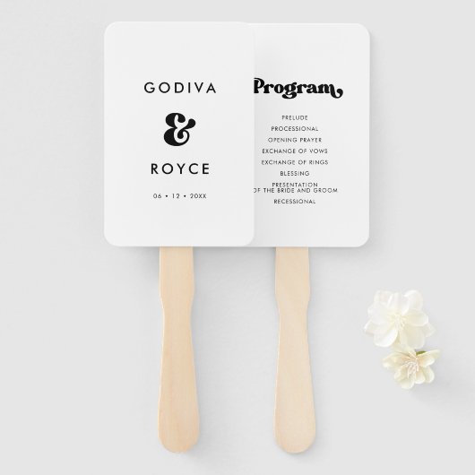 レトロスタイリッシュブラック&ホワイト結婚式 ハンドファン (正面&裏面)