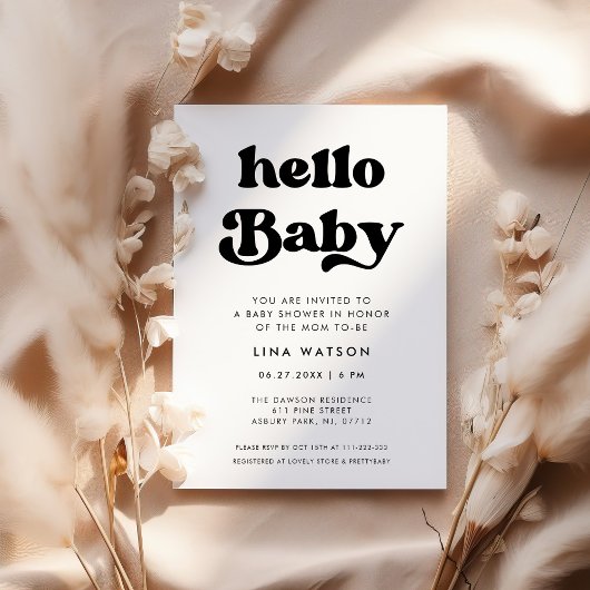 レトロスタイリッシュブラック&ホワイトHelloベビー 招待状