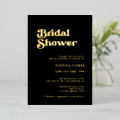 レトロスタイリッシュブラック&金ゴールドブライダルシャワー 箔招待状 (立ち正面)