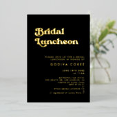レトロスタイリッシュブラック&金ゴールドブライダルランチ 箔招待状 (立ち正面)