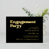 レトロスタイリッシュブラック&金ゴールド婚約パーティ 箔招待状 (立ち正面)