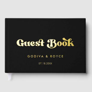 レトロスタイリッシュブラック&金ゴールド結婚ズ ゲストブック