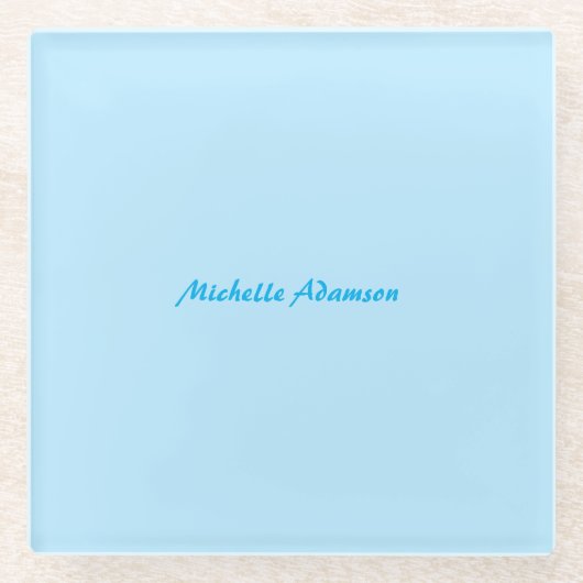 レトロスタイリッシュプエレガントラインスカイブルーホワイト ガラスコースター (正面)