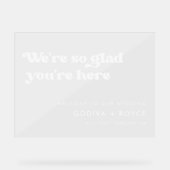 レトロスタイリッシュホワイトあなたはここで澄んうれしい アクリルサイン (正面)