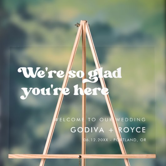 レトロスタイリッシュホワイトあなたはここで澄んうれしい アクリルサイン (ニュートラル)