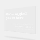 レトロスタイリッシュホワイトあなたはここで澄んうれしい アクリルサイン (傾斜)