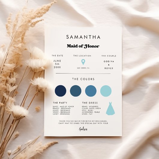 レトロスタイリッシュメイド・オブ・オーナー（花嫁付き添い人）情報カード 招待状