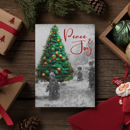 レトロスタイリッシュヴィンテージグリーンクリスマスツリー シーズンポストカード