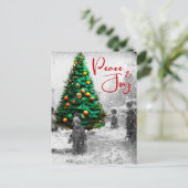 レトロスタイリッシュヴィンテージグリーンクリスマスツリー シーズンポストカード (スタンド正面)