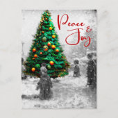 レトロスタイリッシュヴィンテージグリーンクリスマスツリー シーズンポストカード (正面)