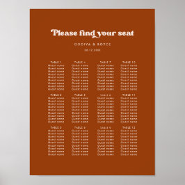 レトロスタイリッシュー焦げ結婚オレンジ色の座席表 ポスター