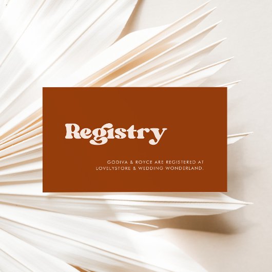 レトロスタイリッシュー燃焼オレンジ結婚色のレジストリ・カード エンクロージャーカード