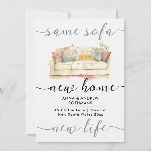 レトロスタイリッシュ同じソファ新しいホームフローラ水色 案内状 (正面)