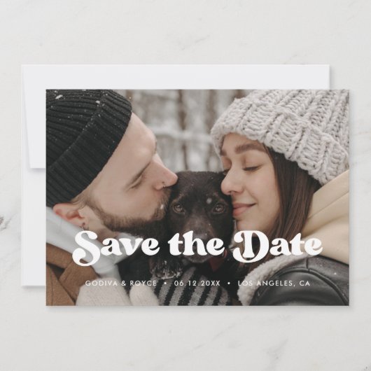 レトロスタイリッシュ日付のフォトカードの保存 案内状 (正面)